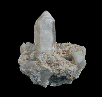 Quartz on Cleavelandite, Sempe Mine, Hiriart Mountain, Pala, Pala Mining District, San Diego County, CA